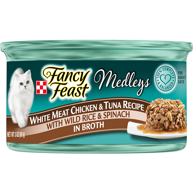 FANCY FEAST - MEDLEYS - (White Meat Chicken & Tuna Recipe /w Wild Rice & Spinach in Broth) - 3oz