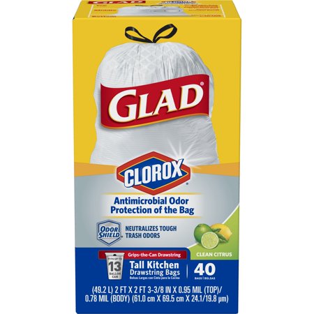 GLAD - 13GAL TALL KITCHEN DRAWSTRING BAGS - (Clean Citrus) - 40 BAGS