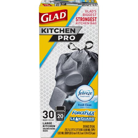 GLAD - KITCHEN PRO 20 GAL LARGE KITCHEN (Febrize | Fresh Clean) - 30 BAGS