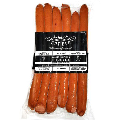 BROOKLYN HOT DOG - ALL NATURAL - GLUTEN FREE - (Smoked & Uncured Beef Pork Dogs) - 13oz