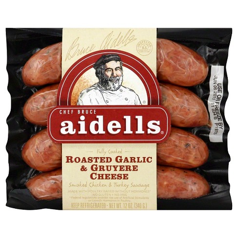 AIDELLS - SMOKED CHICKEN SAUSAGE - GLUTEN FREE - (Roaster Garlic & Gruyere Cheese) - 12oz
