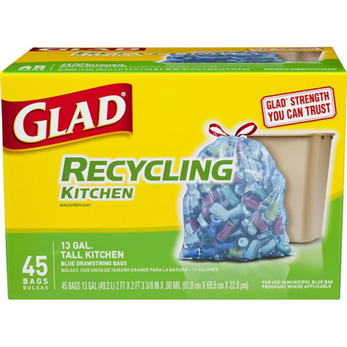 GLAD - RECYCLING KITCHEN 13 GAL TALL KITCHEN (Blue Drawstring Bag) - 45 BAGS