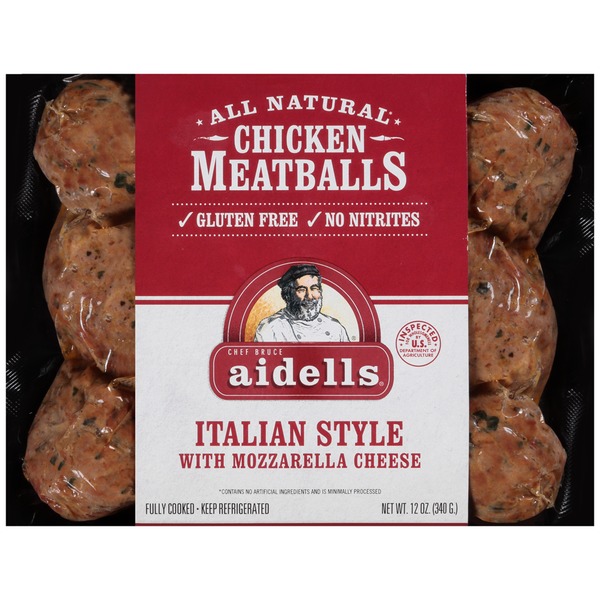 AIDELLS - CHICKEN MEATBALLS - GLUTEN FREE - (Italian Style /w Mozzarella Cheese) - 12oz