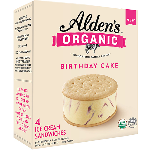 ALDEN'S - ORGANIC ICE CREAM SANDWICHES - NON GMO - (Birthday Cake) - 14oz(4PCS)