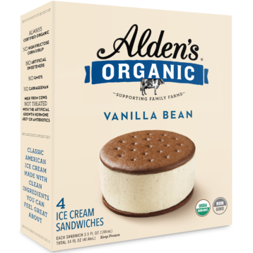 ALDEN'S - ORGANIC ICE CREAM SANDWICHES - NON GMO - (Vanilla Bean) - 14oz(4PCS)