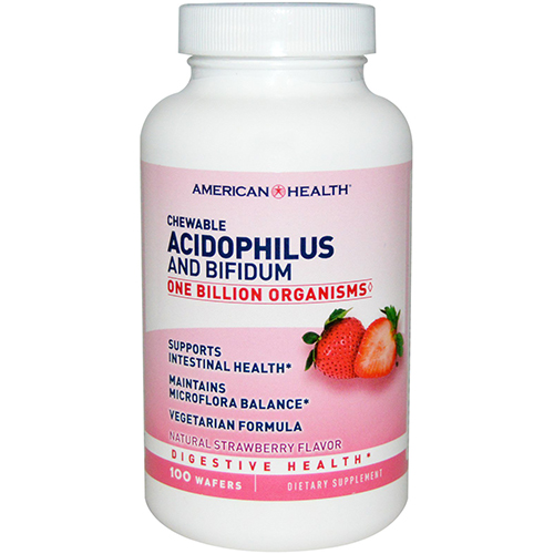 AMERICAN HEALTH - CHEWABLE ACIDOPHILUS AND BIFIDUM - (Strawberry) - 100 WAFERS