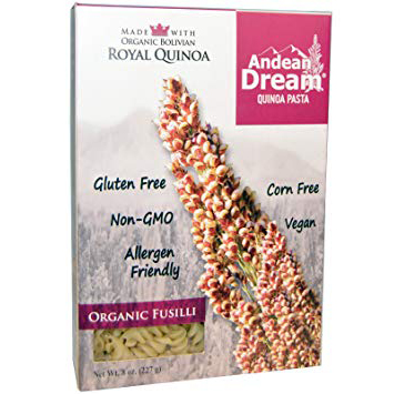 ANDEAN DREAM - ROYAL QUINOA PASTA - NON GMO - GLUTEN FREE - VEGAN - (Organic Fusilli) - 8oz