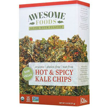 AWESOME FOODS - ORGANIC HOT & SPICY KALE CHIPS - NON GMO - GLUTEN FREE - VEGAN - 2.5oz