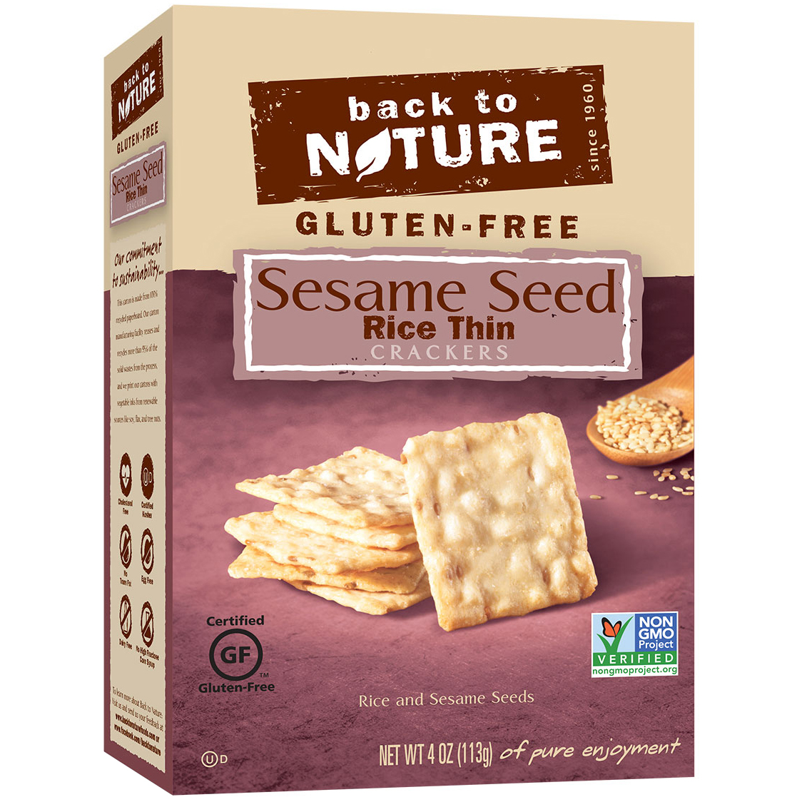 BACK TO NATURE - CRACKERS - NON GMO - GLUTEN FREE - (Sesame Seed | Rice Thin) - 4oz	