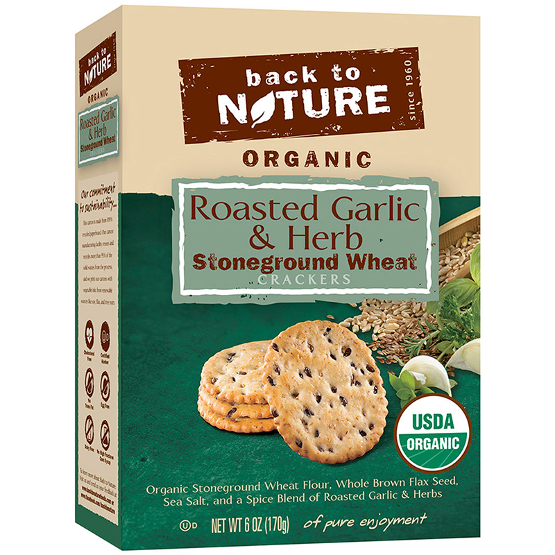 BACK TO NATURE - CRACKERS - (Roasted Garlic & Herb | Stoneground Wheat) - 6oz