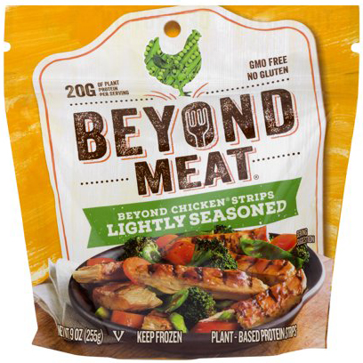 BEYOND MEAT - LIGHTLY SEASONED CHICKEN STRIPS - NON GMO - GLUTEN FREE - 9oz