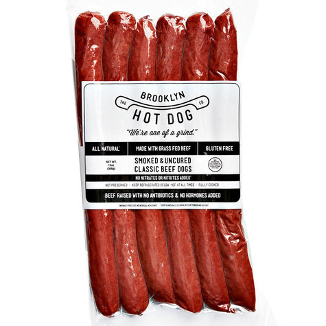 BROOKLYN HOT DOG - ALL NATURAL - GLUTEN FREE - (Smoked & Uncured Classic Beef Dogs) - 13oz