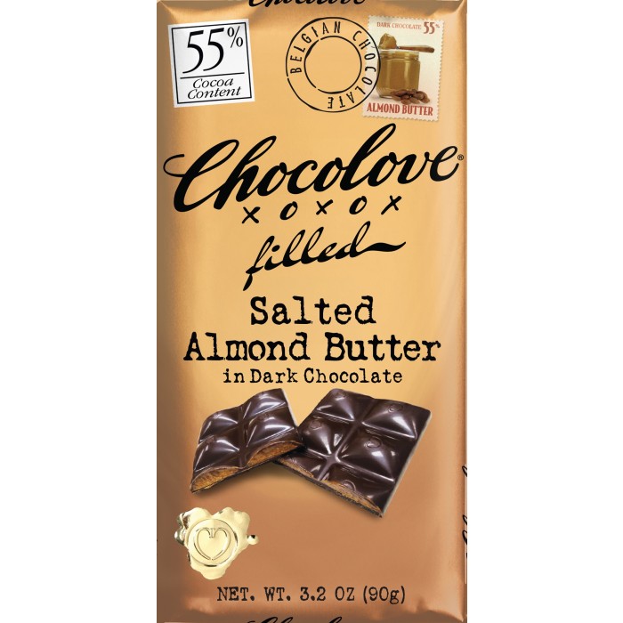 CHOCOLOVE XOXOX - DARK CHOCOLATE - 55% Salted Almond Butter - 3.2oz