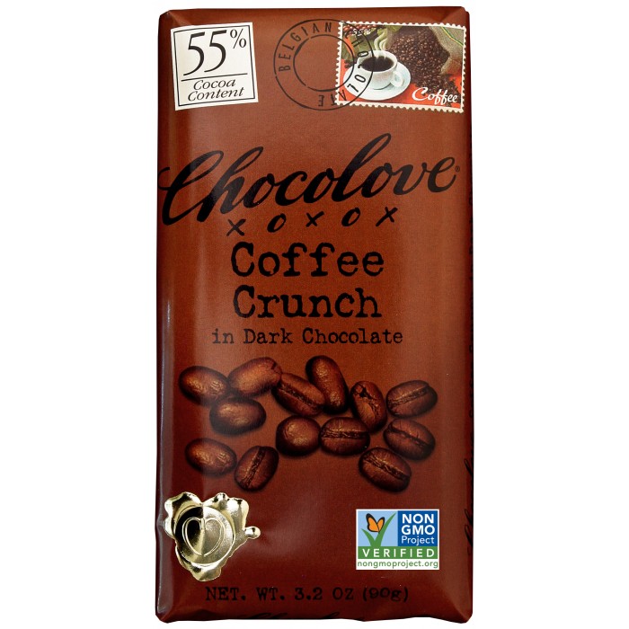 CHOCOLOVE XOXOX - DARK CHOCOLATE - NON GMO - 55% Coffee Crunch - 3.2oz