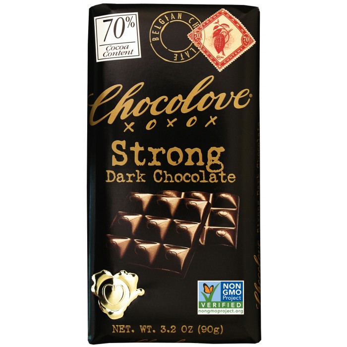 CHOCOLOVE XOXOX - DARK CHOCOLATE - NON GMO - 70% Strong Dark Chocolate - 3.2oz