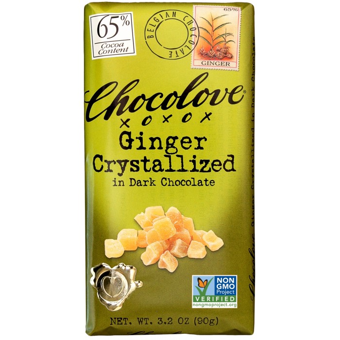 CHOCOLOVE XOXOX - DARK CHOCOLATE - NON GMO - 88% Ginger Crystallized - 3.2oz