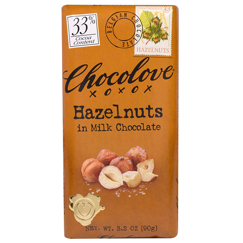CHOCOLOVE XOXOX - MILK CHOCOLATE - 33% Hazelnuts - 3.2oz