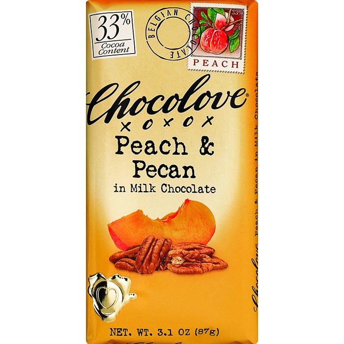 CHOCOLOVE XOXOX - MILK CHOCOLATE - 33% Peach & Pecan - 3.2oz