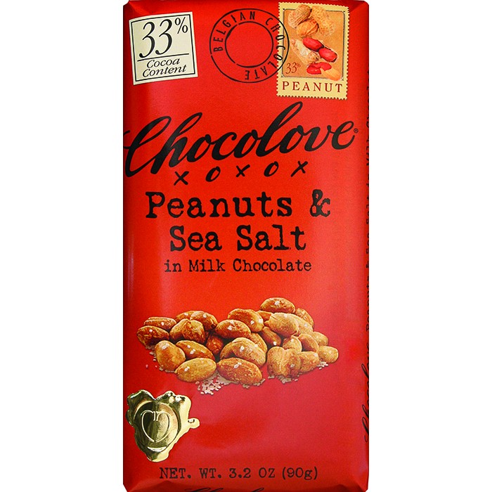 CHOCOLOVE XOXOX - MILK CHOCOLATE - 33% Peanuts & Sea Salt - 3.2oz