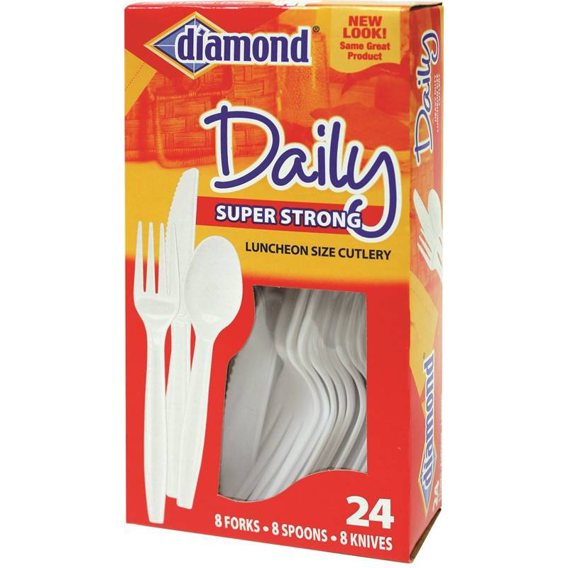 DIAMON - DAILY PLASTIC CUTLERY FORKS, SPOONS & KNIVES (24pcs)