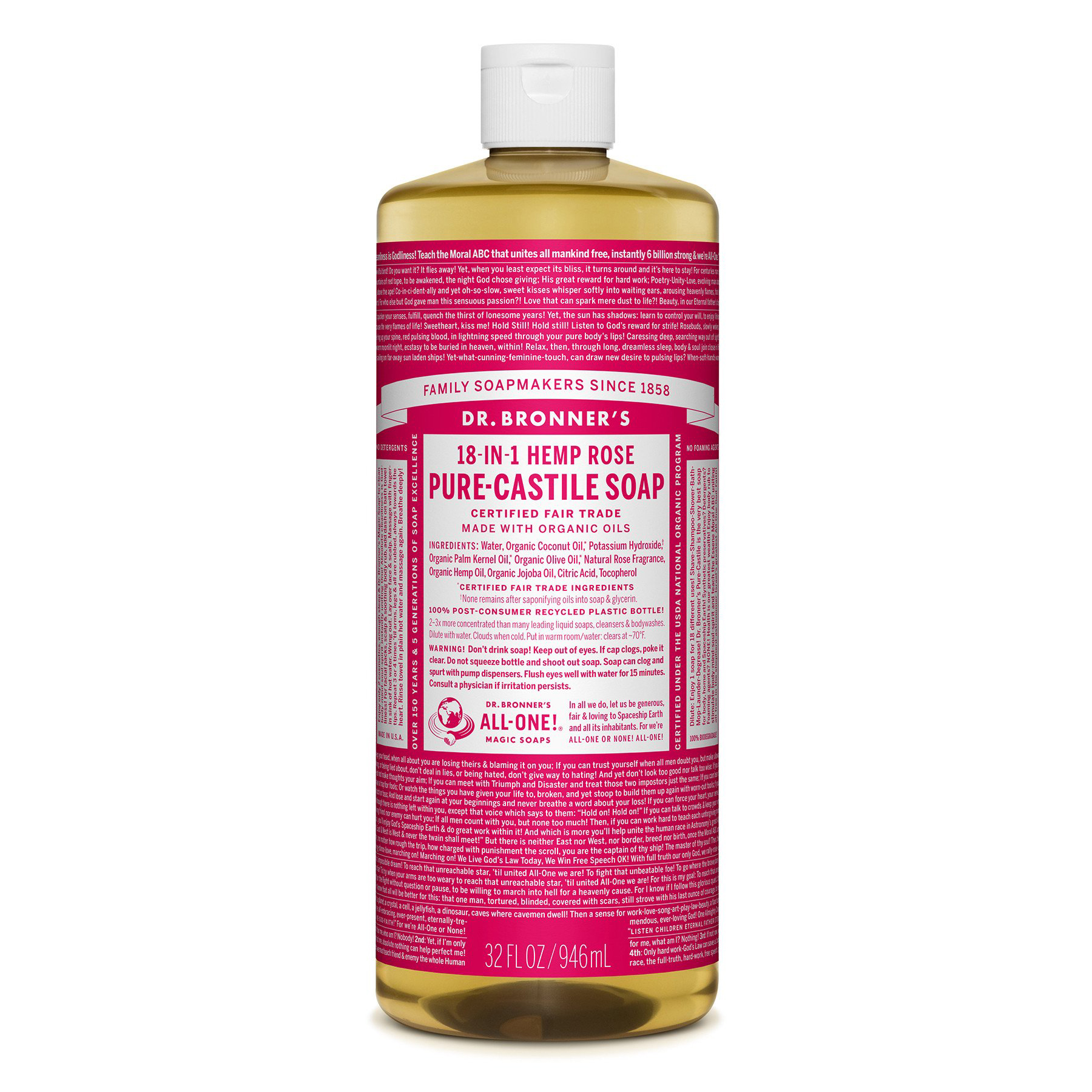 DR.BRONNER'S - PURE CASTILE SOAP - (Hemp Rose) - 32oz	