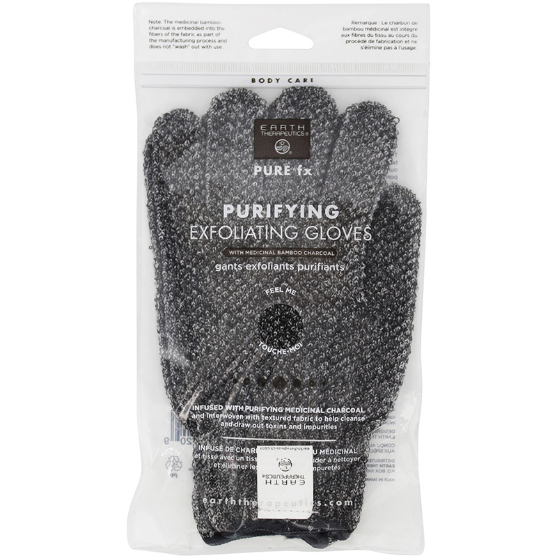 EARTH THERAPEUTICS - PURIFYING EXFOLIATING GLOVES /W MEDICINAL BAMBOO CHARCOAL - 1 pair