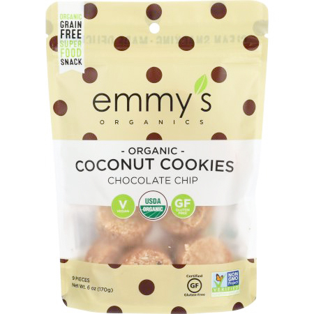 EMMY'S - ORGANIC COCONUT COOKIES - NON GMO - GLUTEN FREE - VEGAN - (Chocolate Chip) - 6oz