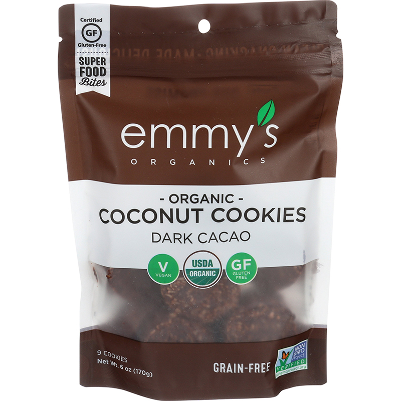 EMMY'S - ORGANIC COCONUT COOKIES - NON GMO - GLUTEN FREE - VEGAN - (Dark Cacao) - 6oz