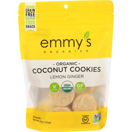 EMMY'S - ORGANIC COCONUT COOKIES - NON GMO - GLUTEN FREE - VEGAN - (Lemon Ginger) - 6oz