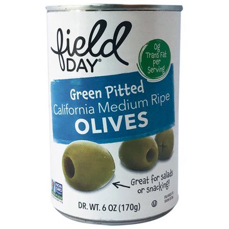 FIELD DAY - GREEN PITTED OLIVES - NON GMO - 6oz