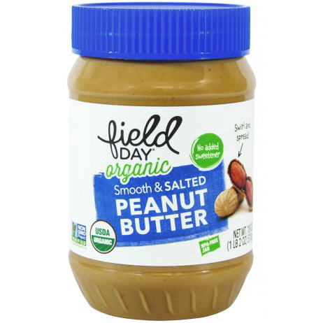 FIELD DAY - ORGANIC SMOOTH & SALTED PEANUT BUTTER - NON GMO - 18oz