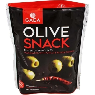 GAEA - OLIVE SNACK - (Snack Pitted Green Olives with Chili & Black Pepper) - 2.3oz