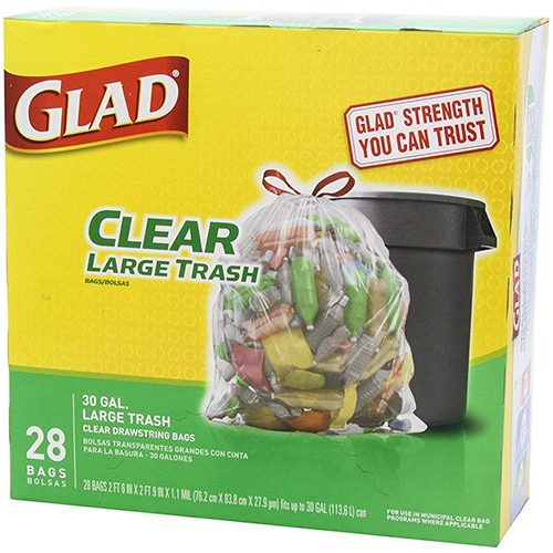 GLAD - CLREAR LARGE TRASH 30 GAL (Clear Drawstring Bag) - 28 BAGS