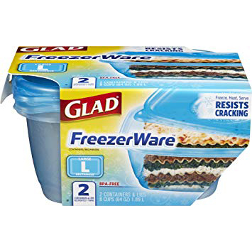GLAD - FREEZER WARE LARGE RECTANGLE - 62oz 2 Containers&Lids