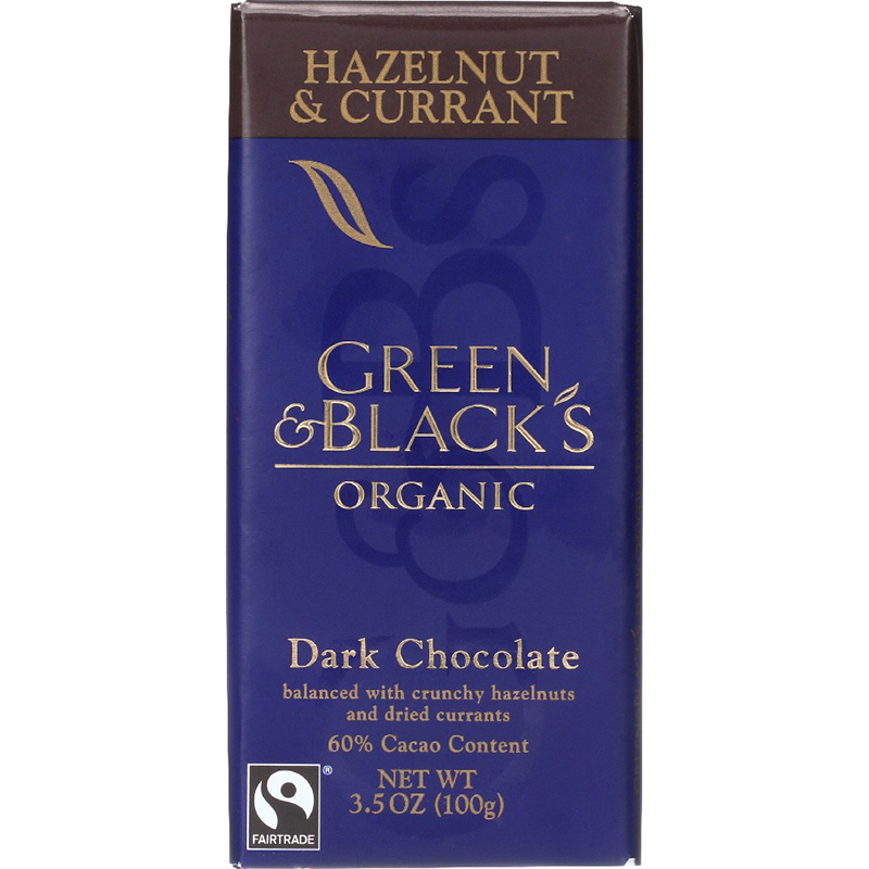 GREEN & BLACK'S - ORGANIC DARK CHOCOLATE - 60% Cacao /w Crunchy Hazelnuts - 3.5oz