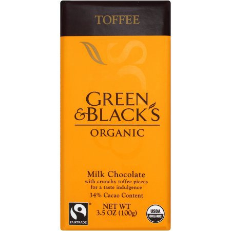 GREEN & BLACK'S - ORGANIC MILK CHOCOLATE - 34% Cacao /w crunchy Toffee Pieces - 3.5oz	