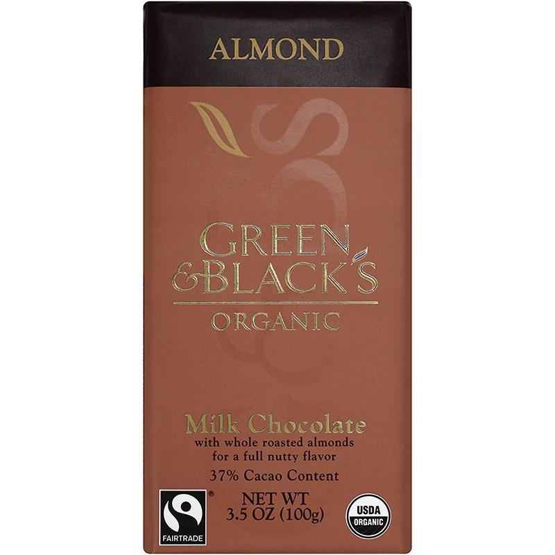 GREEN & BLACK'S - ORGANIC MILK CHOCOLATE - 37% Cacao /w Whole Roasted Almonds - 3.5oz	