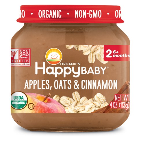 HAPPY BABY - STAGE 2 - NON GMO - (Apples, Oats & Cinnamon) - 4oz