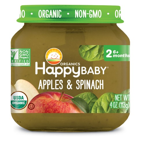 HAPPY BABY - STAGE 2 - NON GMO - (Apples & Spinach) - 4oz