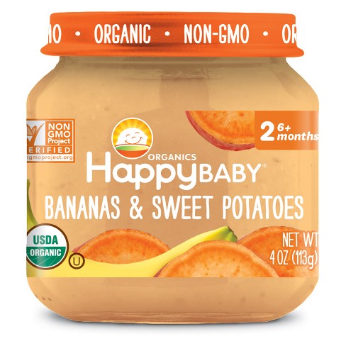 HAPPY BABY - STAGE 2 - NON GMO - (Bananas & Sweet Potatoes) - 4oz