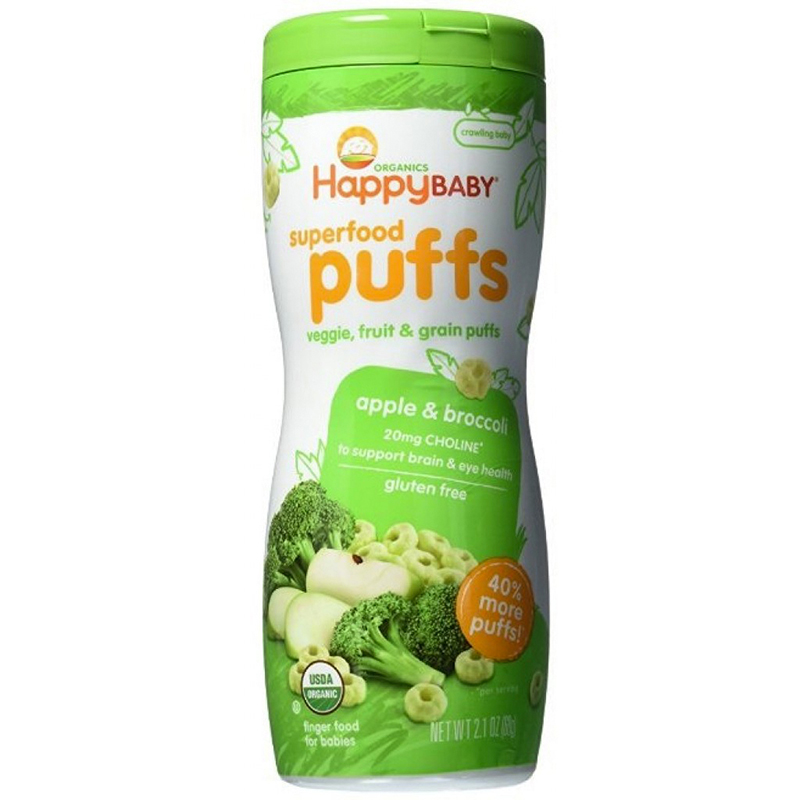 HAPPY BABY - SUPER FOOD PUFFS - GLUTEN FREE - (Apple & Broccoli) - 2.1oz