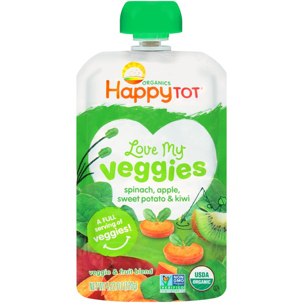 HAPPY TOT - LOVE MY VEGGIES - NON GMO - (Spinach, Apples, Sweet Potatoes & Kiwi) - 4.22oz