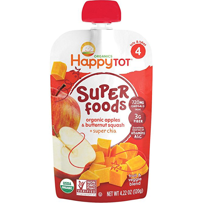 HAPPY TOT - SUPER FOODS - NON GMO - (Organic Apple & Butternut Squash + Chia) - 4.22oz