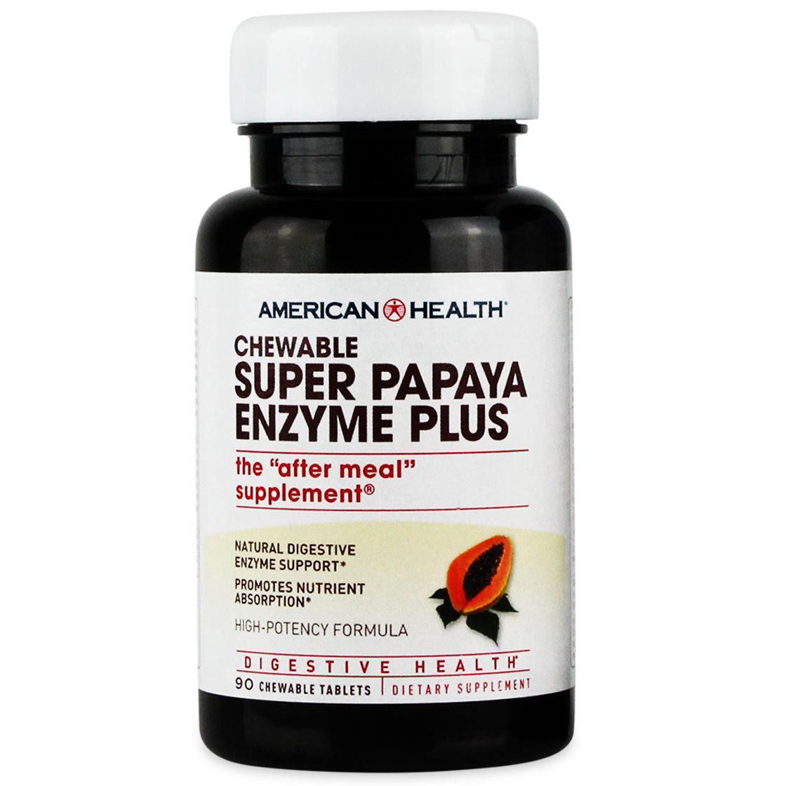 AMERICAN HEALTH - CHEWABLE SUPER PAPAYA ENZYME PLUS - (The After Meal Supplement) - 90 Tablets