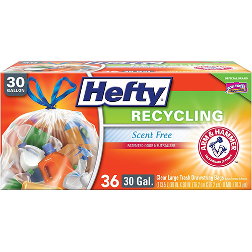 HEFTY - TWIST RECYCLING 30GAL CLEAR TALL KITCHEN DRAWSTRING BAGS - (Scent Free) - 36BAGS