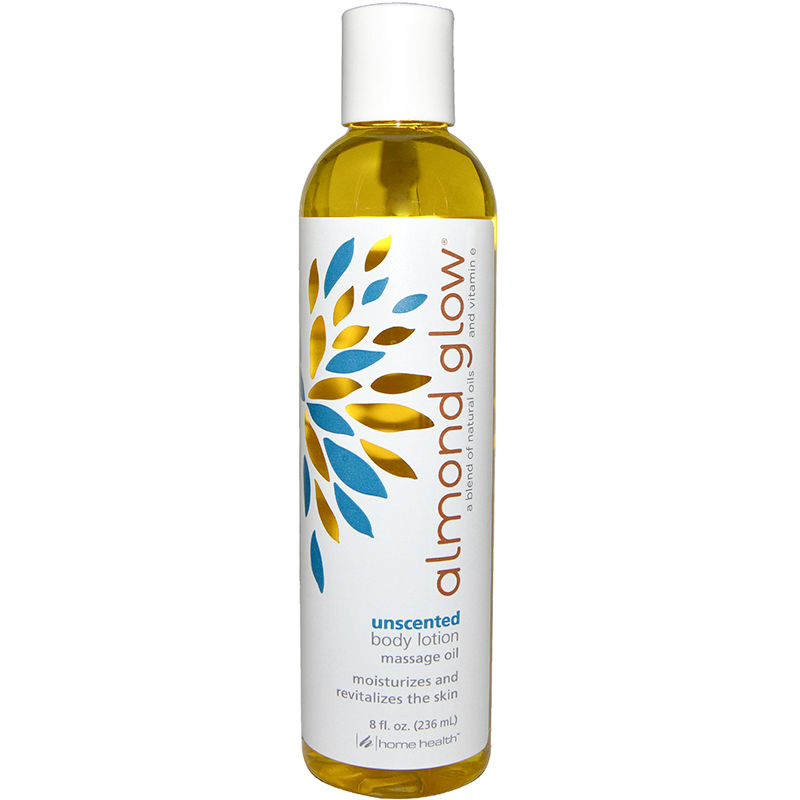 HOME HEALTH - ALMOND GLOW - BODY LOTION MASSAGE OIL MOISTURIZES AND REVITALIZES - (Unscented) - 8oz