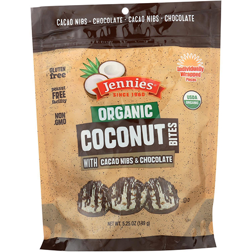 JENNIES - ORGANIC COCONUT BITES /W CACAO NIBS & CHOCOLATE - 5.25oz