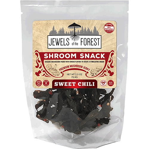 JEWELS OF THE FOREST - SHROOM SNACK PREMIUM MUSHROOM JERKY - (Sweet Chili) - 2.5oz-