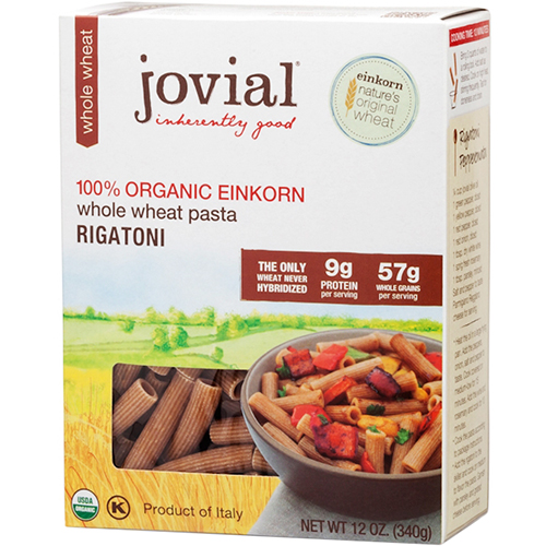 JOVIAL - 100% ORGANIC EINKORN WHOLE WHEAT PASTA - (Rigatoni) - 12oz