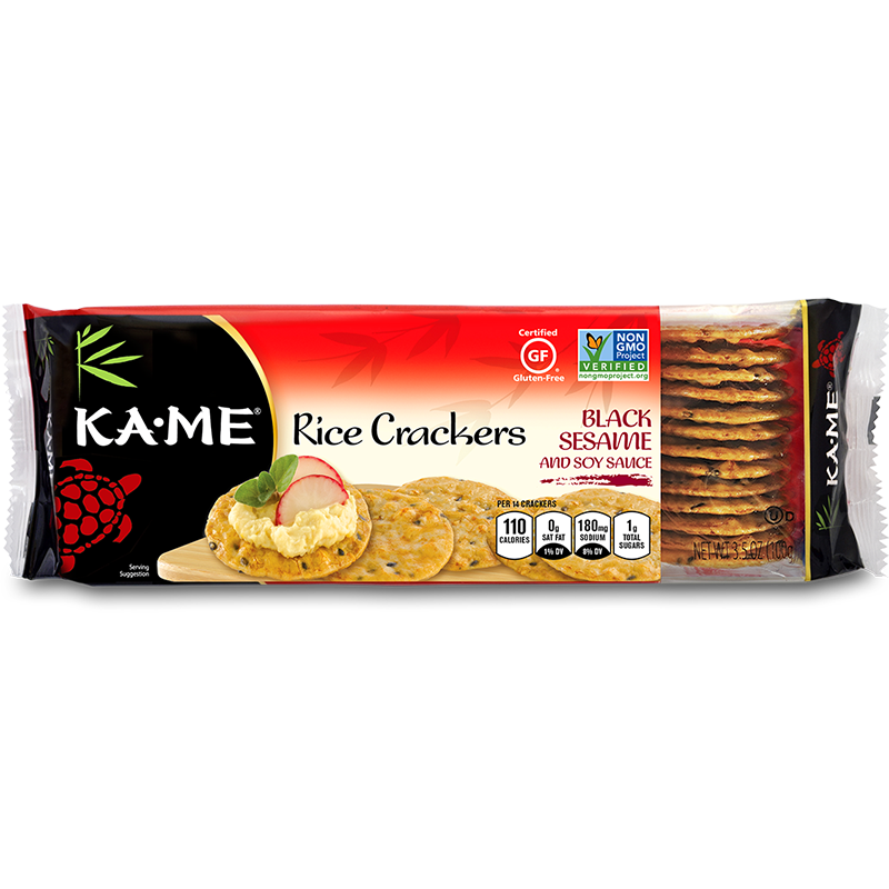 KAME - RICE CRACKERS - NON GMO - GLUTEN FREE - (Black Sesame And Soy Sauce) - 3.5oz